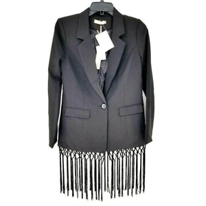 Makers of Dreams Women Fringe Blazer Jacket S Black Single Button B34 x 27 New - Picture 1 of 5