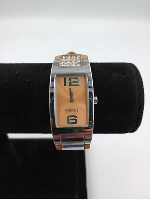 Vintage ESPRIT Women's Watch Brown Silver Tone Leather Strap New Battery Works!  - Image 1 of 4