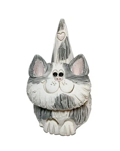 Pence Pets Pottery Gray & White Tabby Cat Ring Holder Hand Sculpted Cat Signed - Picture 1 of 17