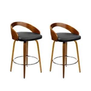 NNEDSZ Set of 2 Walnut Wood Bar Stools - Black and Brown - Picture 1 of 4