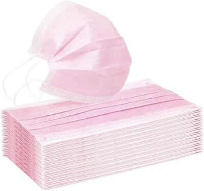 50 Mascarillas Desechables 3 Capas Adultos Cómodas Transpirables Tela Sólida Pura-Rosa Foto 1 de 4