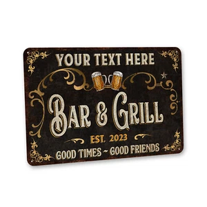 Custom Bar & Grill Sign Home Bar Decor Backyard Bar BBQ Metal Sign 108122002153 - Picture 1 of 10