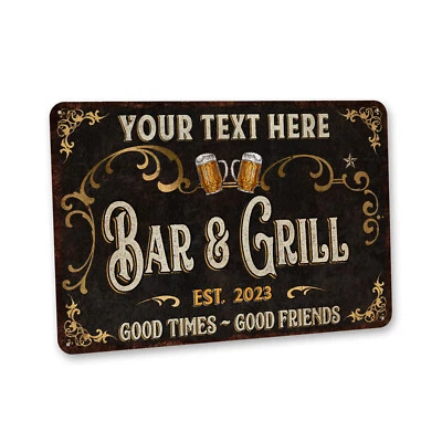 Custom Bar & Grill Sign Home Bar Decor Backyard Bar BBQ Metal Sign 108122002153 - Image 1 of 4