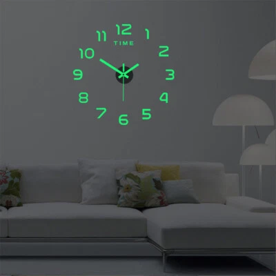 DIY Sticker Wall Clock Luminous Silent Frameless Digital Office Modern Home Room - Image 1 of 4