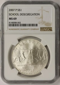 2007-P School Desegregation Modern Silver Commemorative Dollar $1 MS 69 NGC - Picture 1 of 4