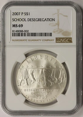 2007-P School Desegregation Modern Silver Commemorative Dollar $1 MS 69 NGC - Image 1 of 4