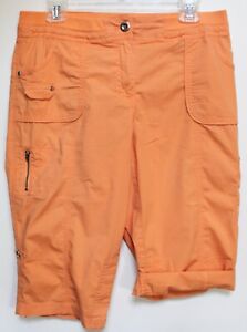 Chico’s Adjustable Orange Cargo Shorts Stretch Waist size 1 Small