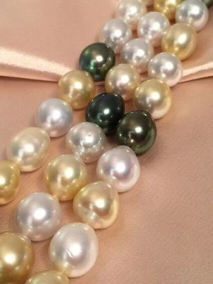 36"11-14mm south sea genuine white golden black drop multicolor pearl necklace - Image 1 of 2