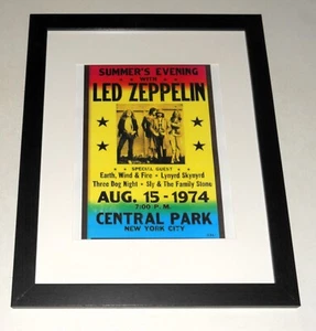 Framed Led Zeppelin 1974 NYC Central Park Handbill Lynyrd Skynyrd 14" x 17" - Picture 1 of 3