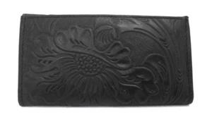 Geprägte verzierte schwarze Leder Geldbörse dreifach faltbar Organizer Damen Made in Mexico - Bild 1 von 8