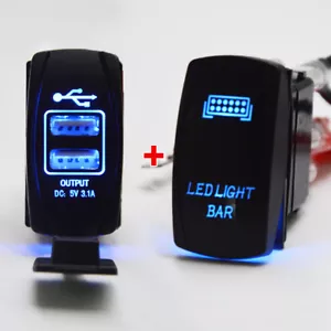 12V 24V USB Power Charger+LED Light Bar Rocker Switch Fit Toyota Pickup Truck - Bild 1 von 6