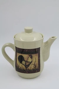 BI Inc Rooster Hen Country Morning Tea Pot Kettle Cream Maroon 3 cups - Picture 1 of 3