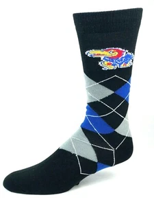 Kansas Jayhawks Black Gray and Blue Argyle Crew Socks - Picture 1 of 2