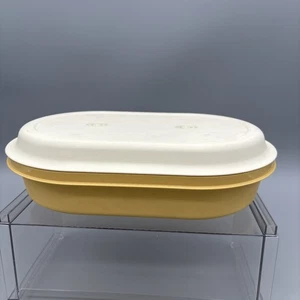 Vintage Tupperware Ernte gelb Vorratsbehälter Picknickdeckel 1328-8 & 1326-6 - Bild 1 von 9