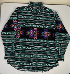 VTG Wrangler Cowboy Cut Aztec Navajo Button Up Shirt Made In USA Men Size 17x34 - Picture 1 of 9