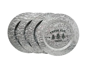 4 Christmas Chargers Galvanized Plates Metal Farmhouse Decor 13” Fresh Cut Trees - Picture 1 of 3