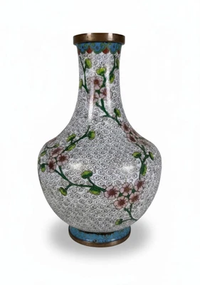 Antique 1906 Chinese Bronze Cloisonné Art Vase w/ Hand Painted Enamel - Image 1 of 4