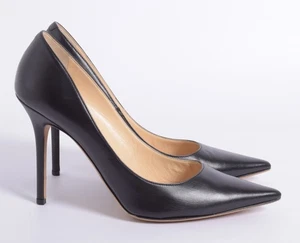 Jimmy Choo Mujer Negro Zapatillas 100% Cuero Sólido Tacón de Aguja Zapatos Ue - Imagen 1 de 6