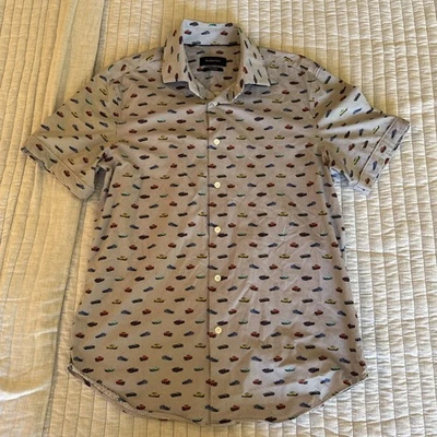 Bugatchi Mens Medium Shirt 8 Way Stretch Button Up Classic Cars All Over Casual - Image 1 of 4