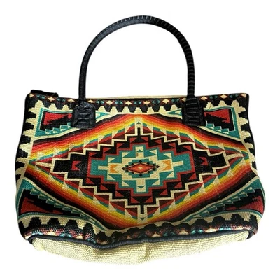 El Paso Saddle Blanket Co Southwestern Wool Tote Bag Handbag Aztec Boho India - Image 1 of 4
