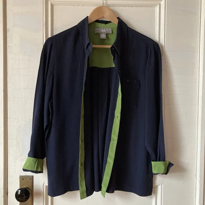 Blusa Norton McNaughton Petites Negra Verde Borde Seda De Colección Y2K PXL XL Foto 1 de 4