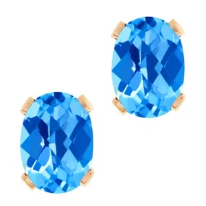 1.90 Ct Oval Checkerboard Shape Swiss Blue Topaz Rose Gold Brass Stud Earrings - Picture 1 of 1