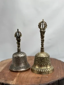 Vintage 2 Old Tibetan Tibet Chinese Buddhist Ritual Drilbu Bells Artifact - Picture 1 of 8
