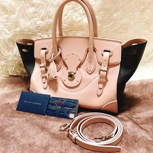Ralph Lauren Ricky 27 Pink Black Leather 2-Way Tote Shoulder Handbag - Picture 1 of 24
