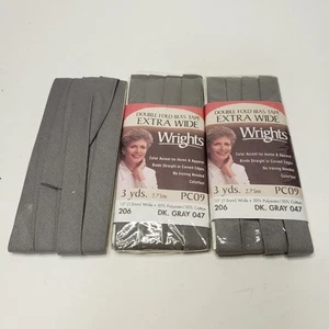 Wrights Double Fold Bias Tape .5"X3yd-Dark Gray, 117-206-047 Lot Of 3 - Picture 1 of 4