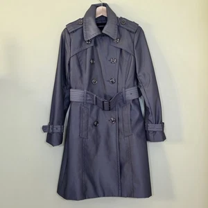 London Fog Trench Coat Womens PS Gray Metallic Pockets Belt Buttons Detach Liner - Picture 1 of 18