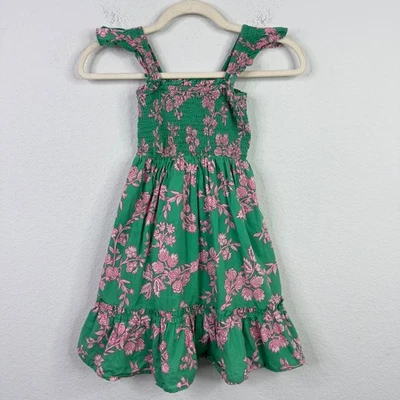 Crewcuts Dress Girls 6 Green Pink Smocked Cottagecore Floral Ruffle Garden Party - Image 1 of 4