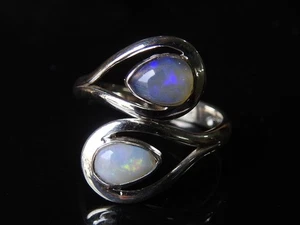Australian Opal Ring Multi Fire Stone 925 Sterling Silver Jewelry Adjustable - Picture 1 of 10