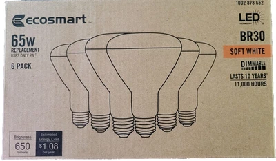Eco Smart BR30 Equivalent Dimmable 65 WT LED Light Bulbs (Pack of 6) - Image 1 of 4
