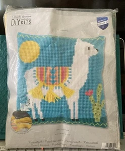 Vervaco Llama Cross Stitch Kit 16” X 16” Pillow Top Stamped Canvas NEW - Picture 1 of 3