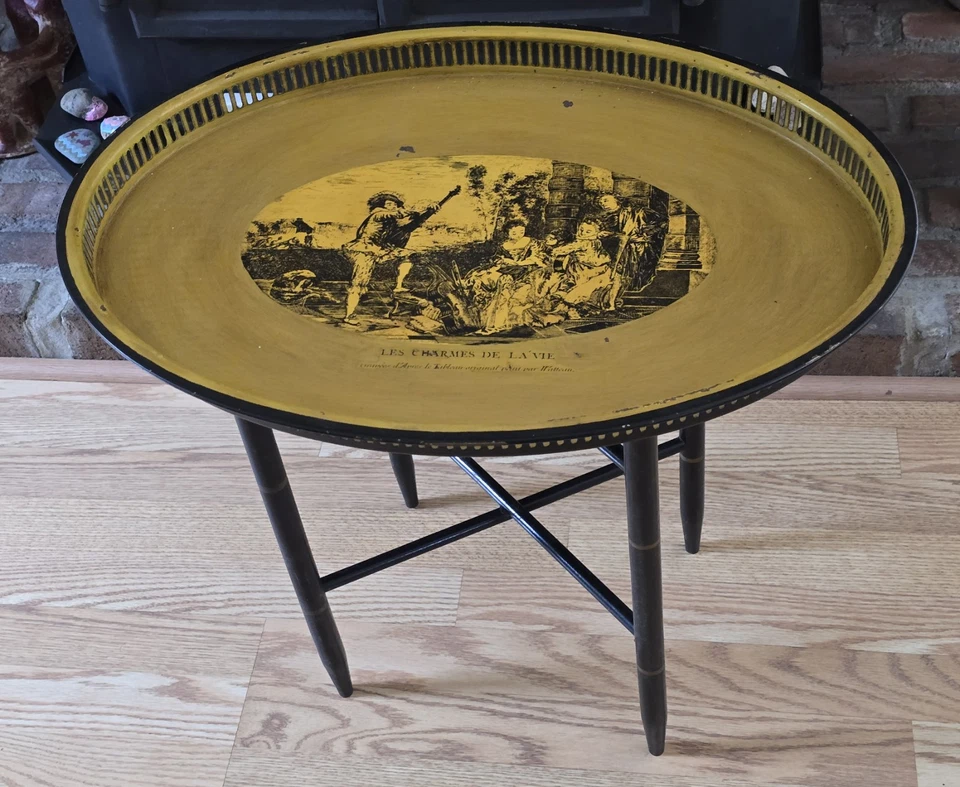 BANDEJA DE SERVIR FRANCÉS ART NOUVEAU WATTEAU CON SOPORTE Foto 1 de 4