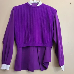 JAEGER VINTAGE 2 PIECE SET BLOUSE SWEATER PURPLE 100 PERCENT WOOL - Picture 1 of 4