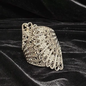 Silber Vintage Damen Armband Scharnier Herzen N Blumen Größe S - Bild 1 von 2
