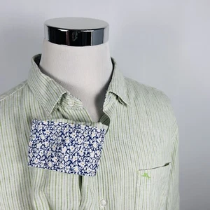 Tommy Bahama XL Linen Blend Casual Shirt Green Striped Floral Flip Cuffs - Picture 1 of 5