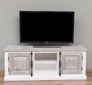 TV Lowboard Weiß Landhaus TV Schrank Vintage Fernsehschrank Massiv Holz 160 cm - Bild 1 von 8