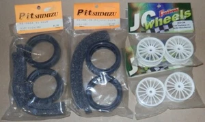 1/10 Fastrax 21mm White Spoked Wheel + Pit Shimizu Slick Tyre Set (For Losi) NEW - Picture 1 of 1