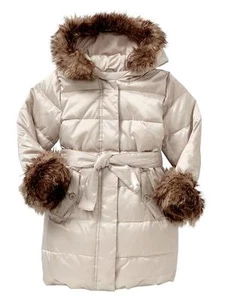 Gap Toddler Girls Faux Fur Warmest Hooded Jacket Coat,Grey/Beige SZ 2 Years - Picture 1 of 2