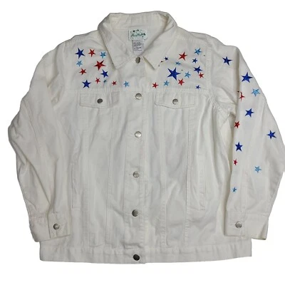 QUAKER FACTORY Womens Embroidered Jacket White Stars And American Angel Size Med - Image 1 of 4