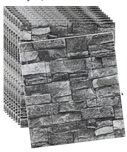 20PCS 3D Gray Brick Wall Panels Peel & Stick Faux Stone Self-Adhesive Wallpaper - Picture 1 of 12