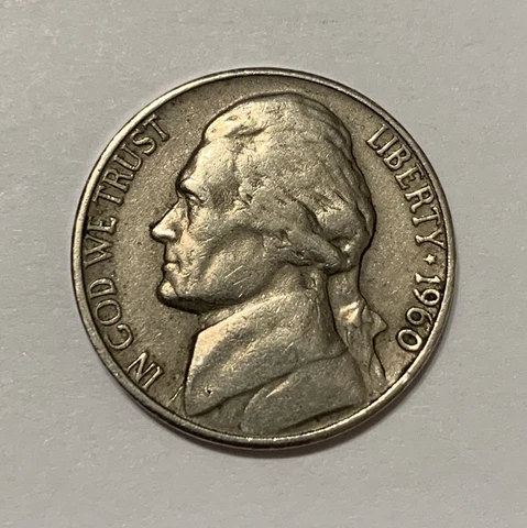 1960 D Jefferson nickel With Errors Cover
