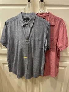 Lot Of 2 Banana Republic Shirt Mens L Blue Red Linen Short Sleeve Button Up - Picture 1 of 3