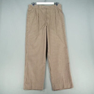 Aquascutum Trousers Mens W32 L29 Brown Beige Black Check Gingham London Pleated - Picture 1 of 20