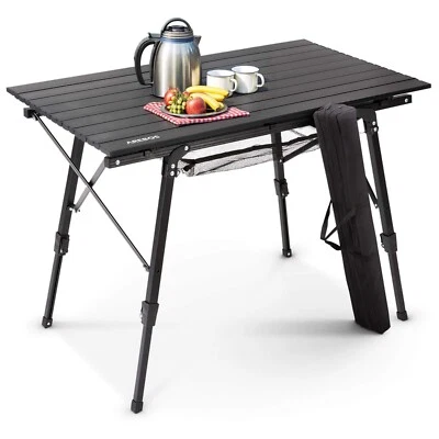 AREBOS Table de camping 90 x 51,5cm Table à roulettes en aluminium Table pliante - Photo 1/4
