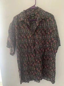 VTG Men 100 % Silk Short Sleeve Button Dow Shirt Medium Volare Dad Mob Money - Picture 1 of 8