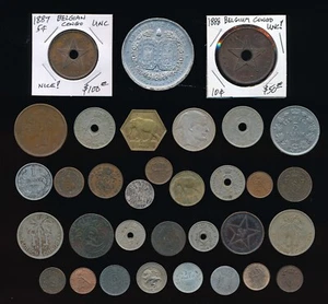 33 OLD BELGIUM & EX-COLONY COINS + MEDAL (COLLECTIBLES) *SEE PICTURES* NO RSRV - Picture 1 of 6