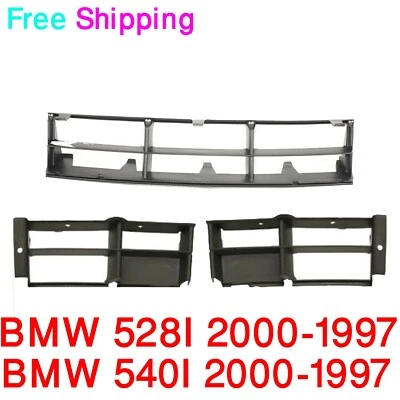 New Grille & Bumper Insert For 1997-2003 BMW 528I 540I Black Front Set of 3 - Image 1 of 4